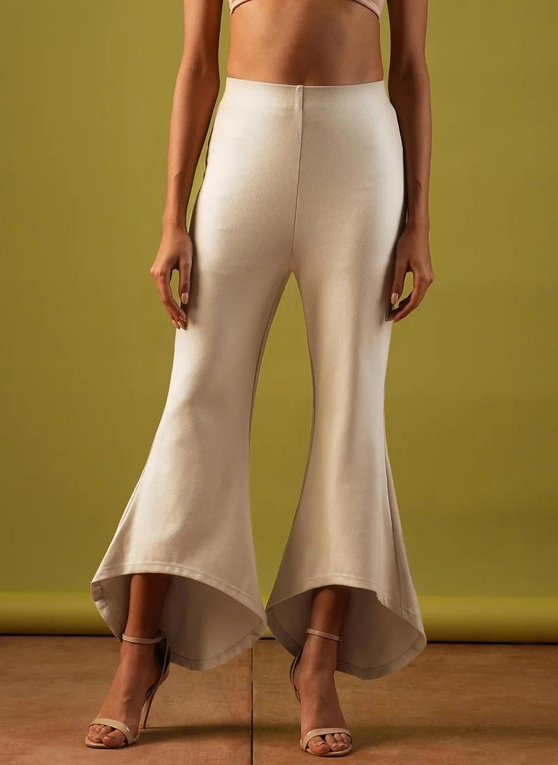 جلو باص جلوبس نسائي سادة مطاطي بخصر متوسط، أرجل واسعة، ستايل حفلات، تريجينجز